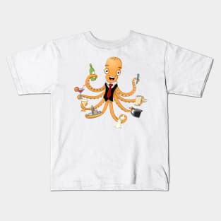 Illustration of a happy waiter octopus Kids T-Shirt
